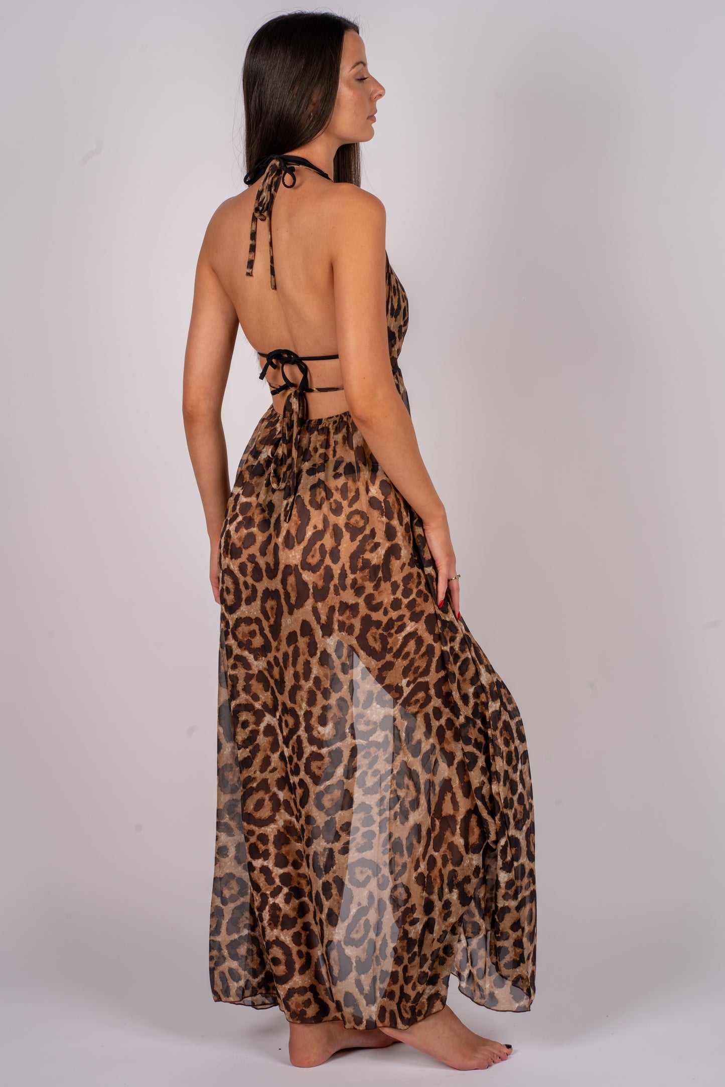 sheer bikini cover up halter dress - leopard print